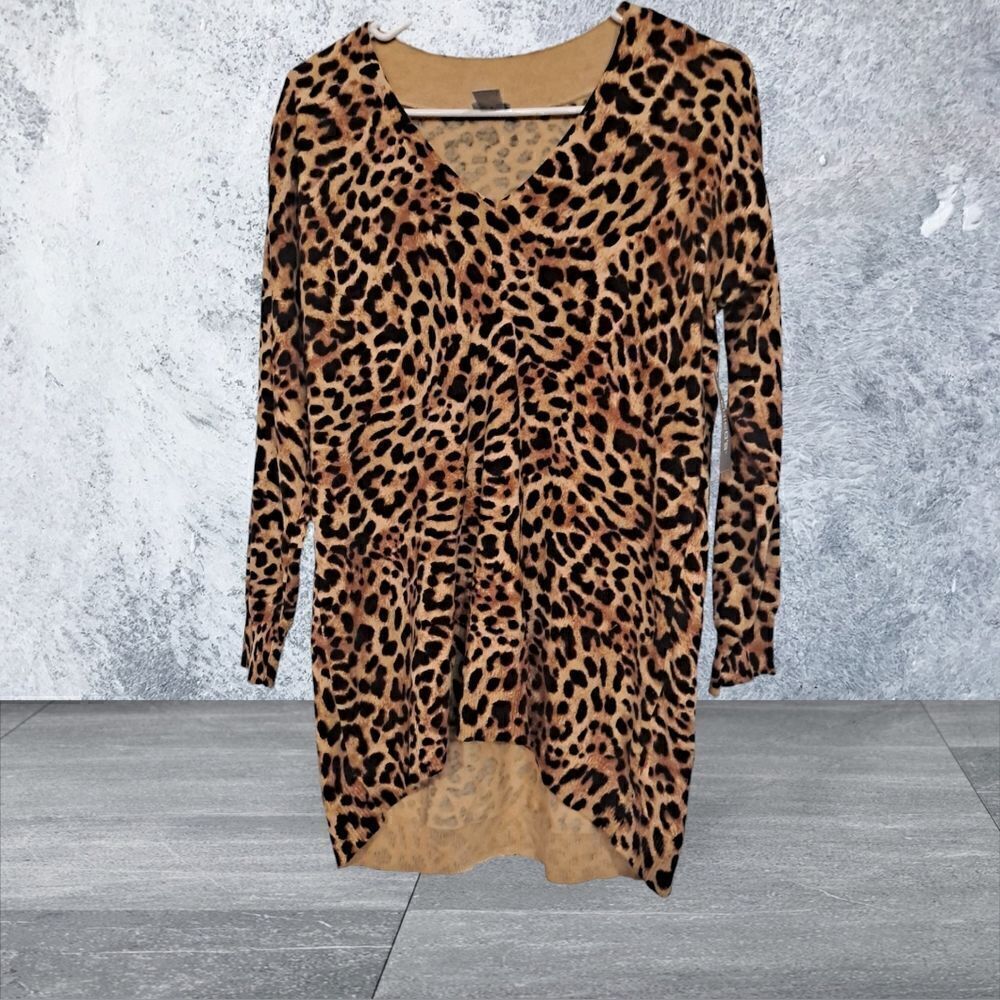 NWT CHICO’S Mountain Lynx V Neck Tunic Pullover Sweater Sz OP Cashmere b…